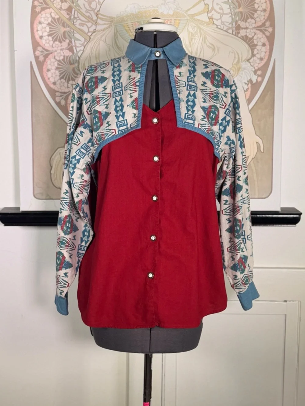Women’s‎ Vintage Gordon & James Western Cut Out Aztec Button Down Long sleeve M